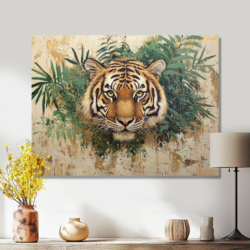 Tigre dans la jungle II - animaux, décoration murale en métal, imprimé tigre, H 16 po x l 32 po