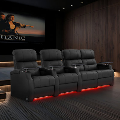 Sofa Power Reclining Electricity Sofa Power Recliner Loveseat Chair Top Grain Leather Movie Chair Gaming Seat With USB Charging Tray Table Cup Holders by Orren Ellis