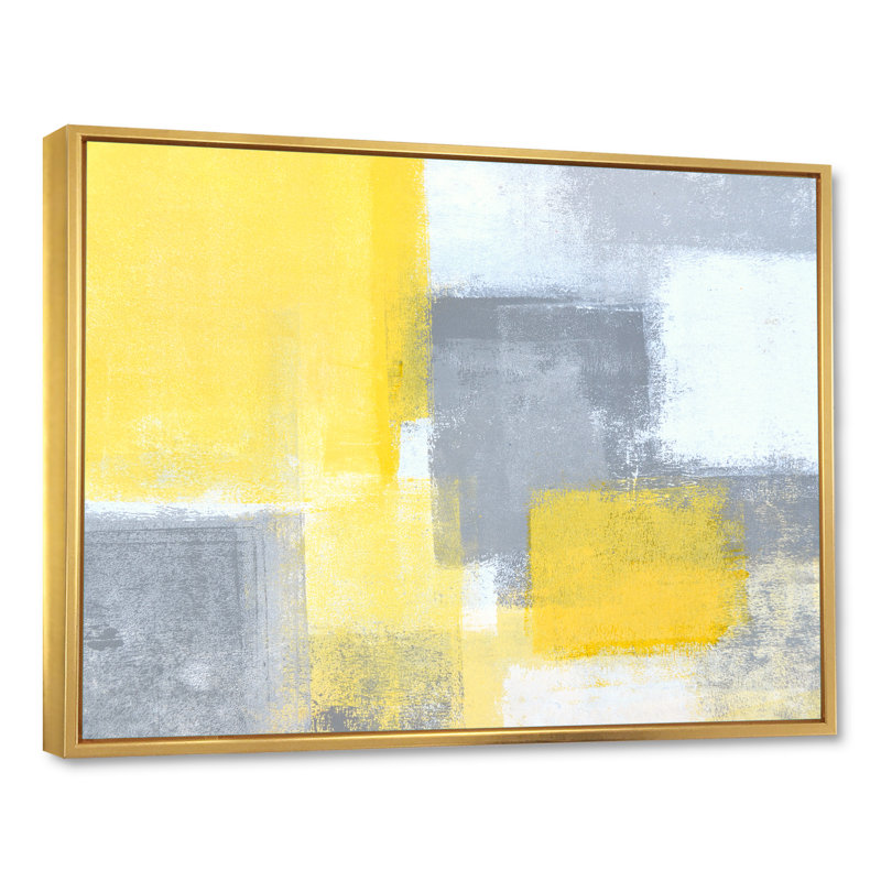 «Gray Meets Yellow Modern Art II», reproduction sur toile flottante, H 16 po x l 32 po x P 1 po, Cadre flottant doré