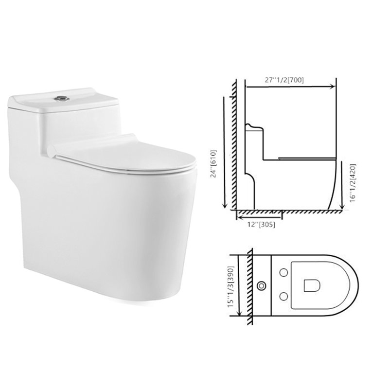 One-Piece Water Saver 4 GPF Compact Elongated Commercial Grade Dual Flush Toilet