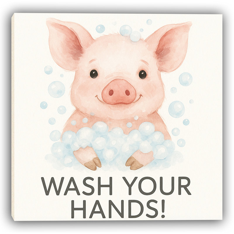 Lavez-vous les mains! - Adorable porcelaine sur toile, art mural, H 20 po x l 20 po
