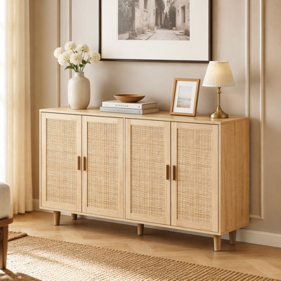 Élégante armoire de rangement en rotin à 4 portes pour une organisation facile et un décor moderne, avec un assemblage simple