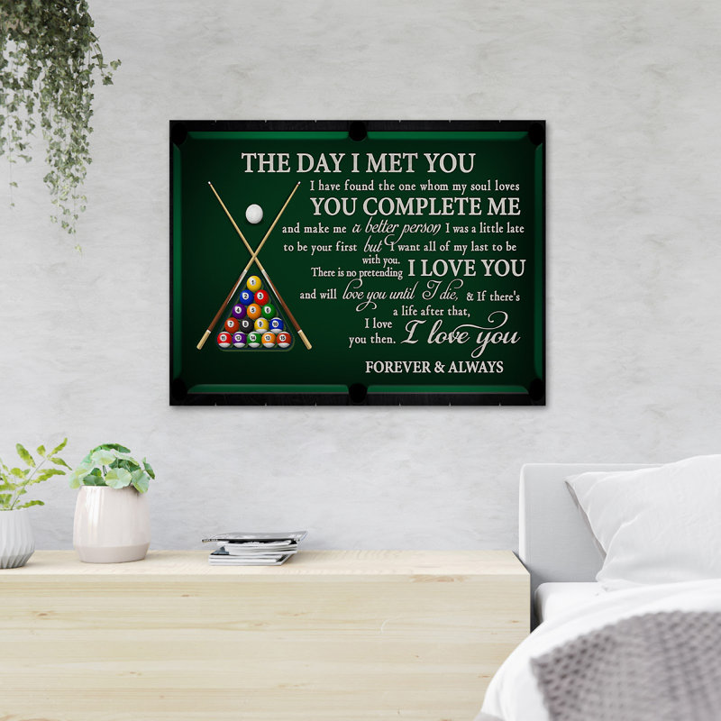 «Billiard Balls On Pool Table - The Day I Met You…», reproduction d'art graphique sur toile tendue
