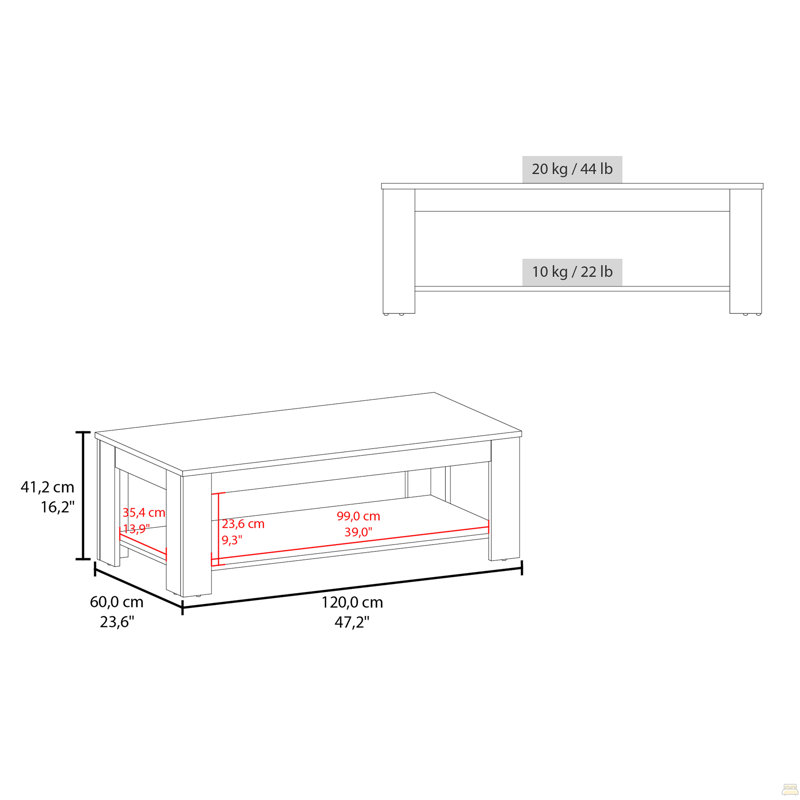Table basse avec tablette inférieure