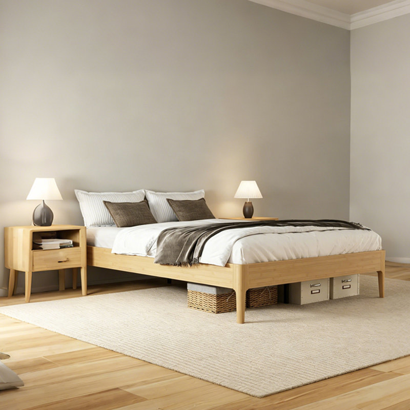 15 Inch High Queen Size Solid Dry Bamboo Wood Platform Bed Frame, with Wood Slat Metal Support, Modern & Minimalist Style, No Box Spring Needed, Easy Assembly