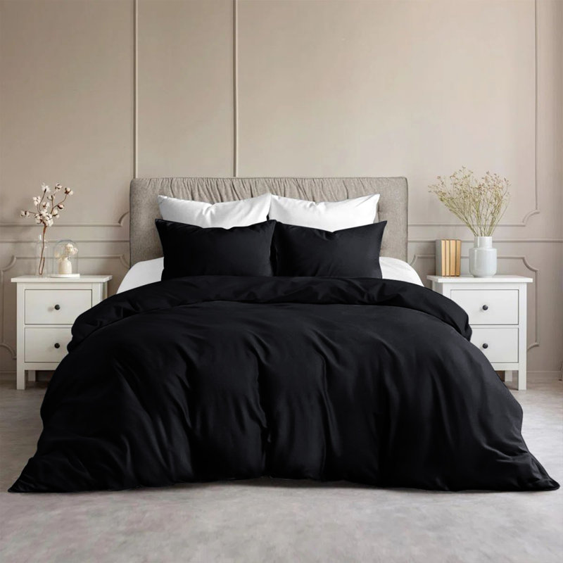 Luxury Microfiber Duvet Cover Set – Soft, Wrinkle-Free, Hotel-Quality Bedding With Pillowcases, Black
