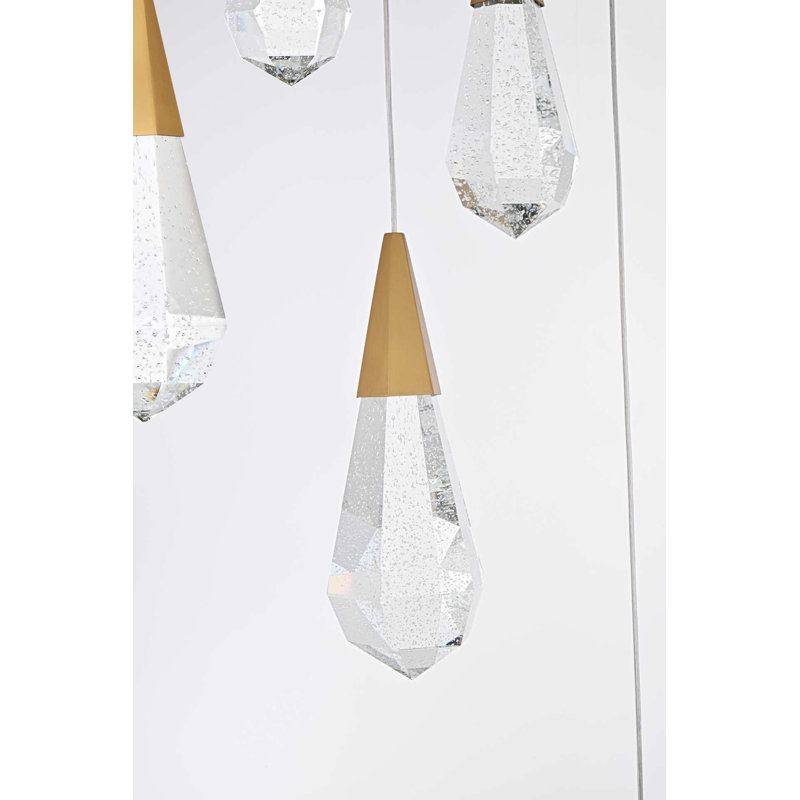 Lustre rond en cristal Belote de 42 po Belote, H 10 po x l 42 po x P 42 po, Or satiné, 32 lumières