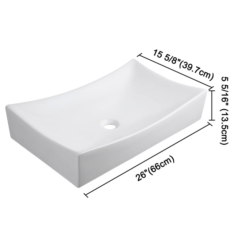 Aquaterior Porcelain Bathroom Vessel Sink 26"x15" Rectangle with Pop-up Drain Above Counter, White