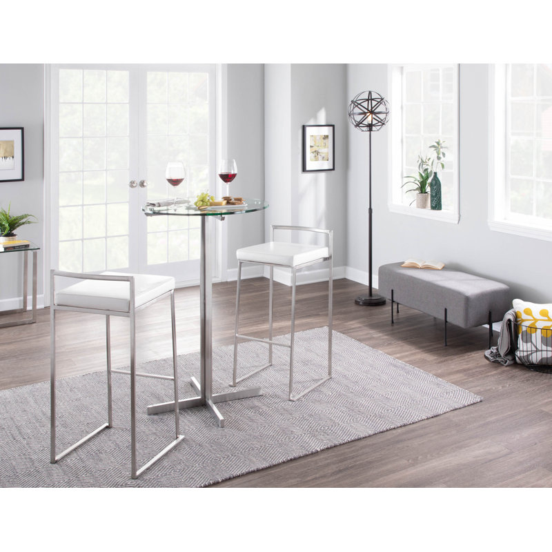 Derik Counter & Bar Stool, Stainless Steel, Bar Stool (31" Seat Height), White Velvet
