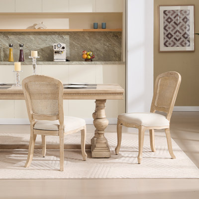 Chaises de salle à manger rembourrées de style français avec 2 chaises, coton et lin, dossier naturel, sculpture, tréfilage, démontable, bois massif pour la cuisine du restaurant