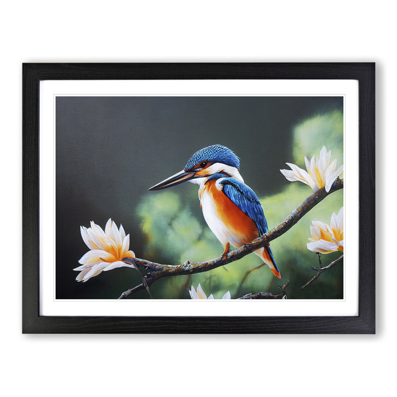 Electrifying Kingfisher Bird 1 Piece Single Picture Frame Wall Art, 46cm H x 64cm W x 2cm D, Black