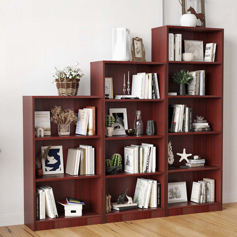 3 Shelf White Bookcase, Mahogany, (3 Shelves) 44.1"H x 24.4"W x 11.6"D