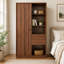 Armoire-penderie haute Mid-Century avec portes cannelées et tiroirs