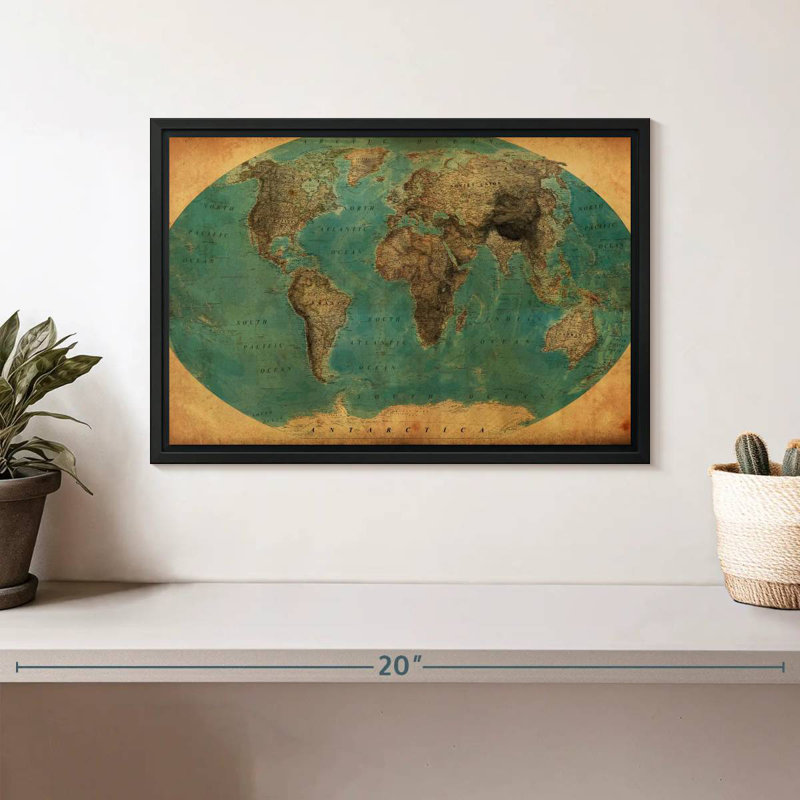 Carte du monde rétro Aliaz, H 9 po x l 13 po