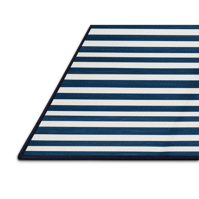 Tapis bleu à rayures horizontales lavable à la machine, Carré 5 pi