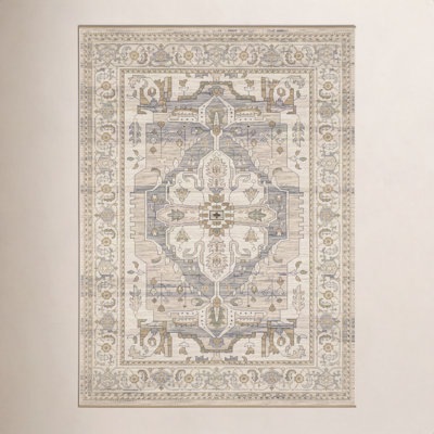 Abena Beige Gray Medallion Oriental Wool Rug