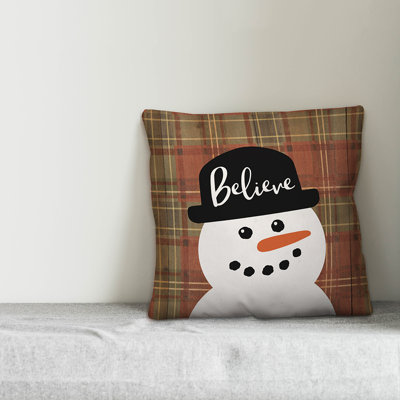  Believe Snowman Throw Pillow