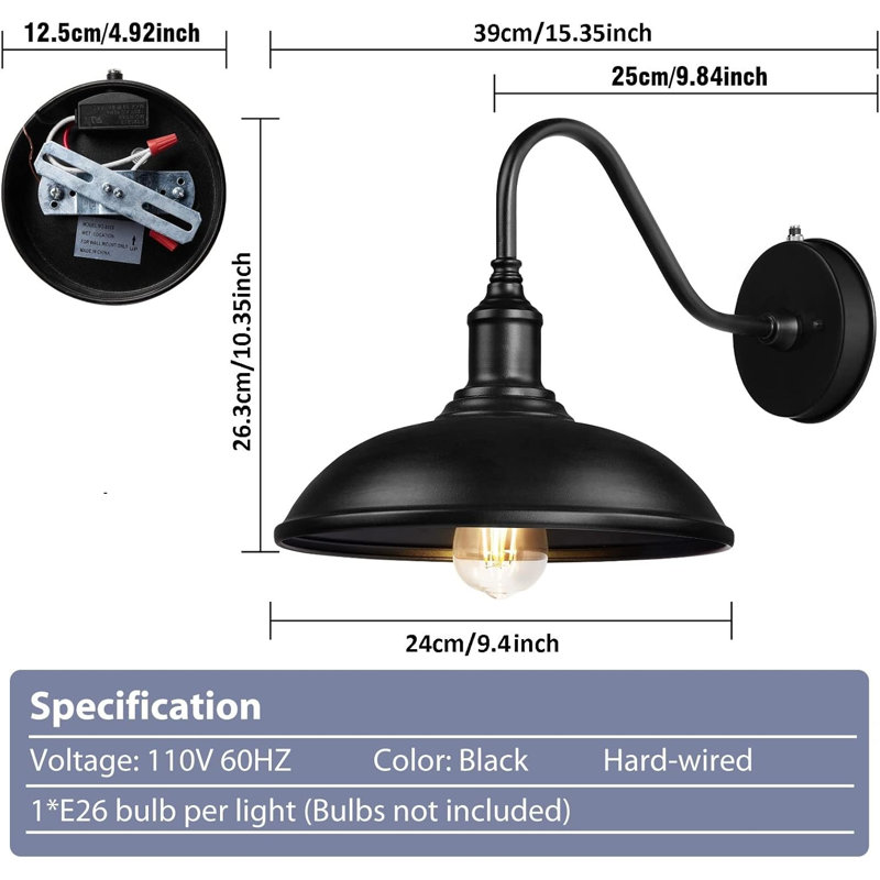 Black Metal 10.9" Dusk to Dawn Outdoor Barn Light Fixture