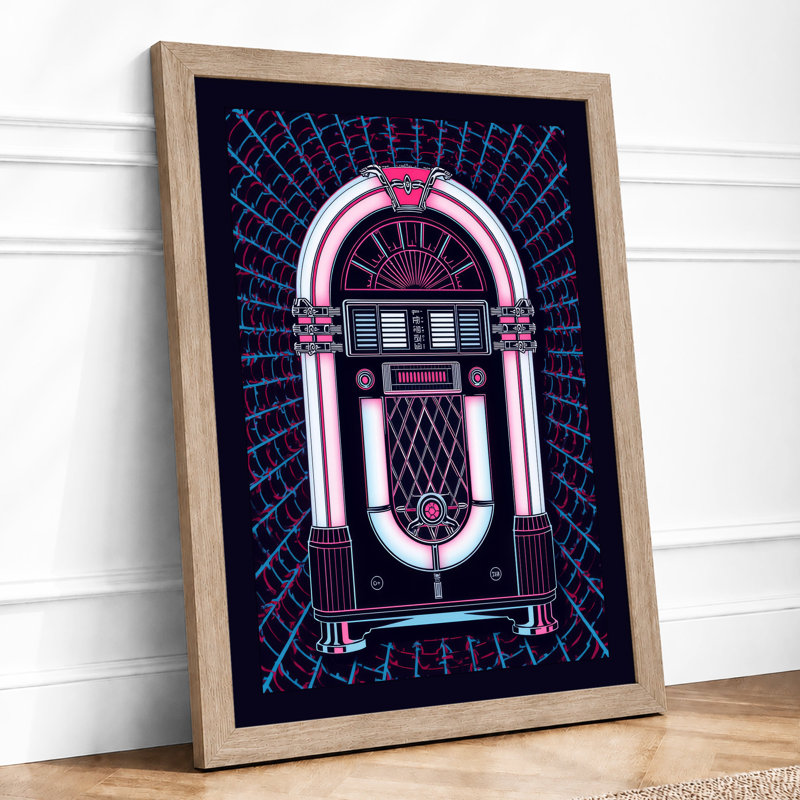 Neon Jukebox Retro - Framed Print, A3 - 42.0 x 29.7 cm, Oak