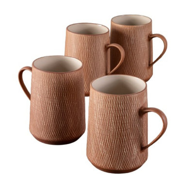 Rust Crosshatch Mugs, Set of 4