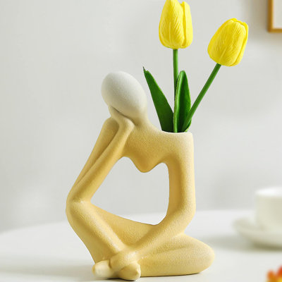 Vase en céramique avec tulipe Lusya Sunlit