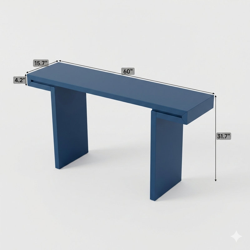 Spacieuse console de 60 pouces définie par des silhouettes géométriques nettes, une table d'entrée tendance avec une surface peinte et des pieds réglables, parfaite pour le salon, le vestibule ou le passage.