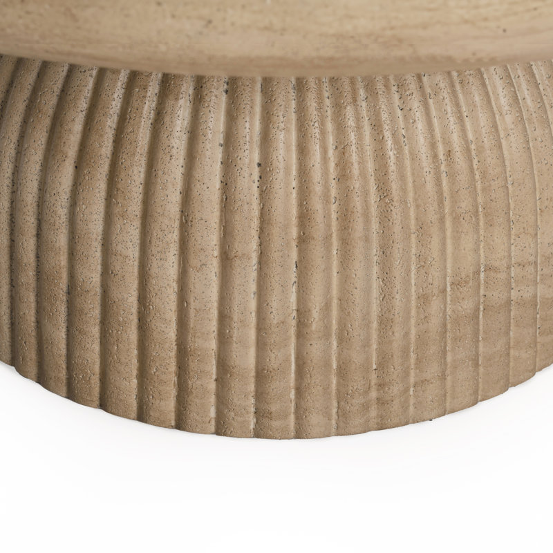 Tithi Round Concrete Coffee Table, 13.8" H x 31.5" W x 31.5" D, Faux Travertine