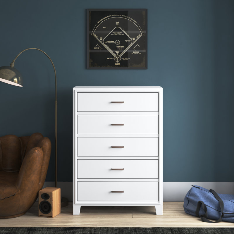 Commode 5 tiroirs Carpino, Blanc