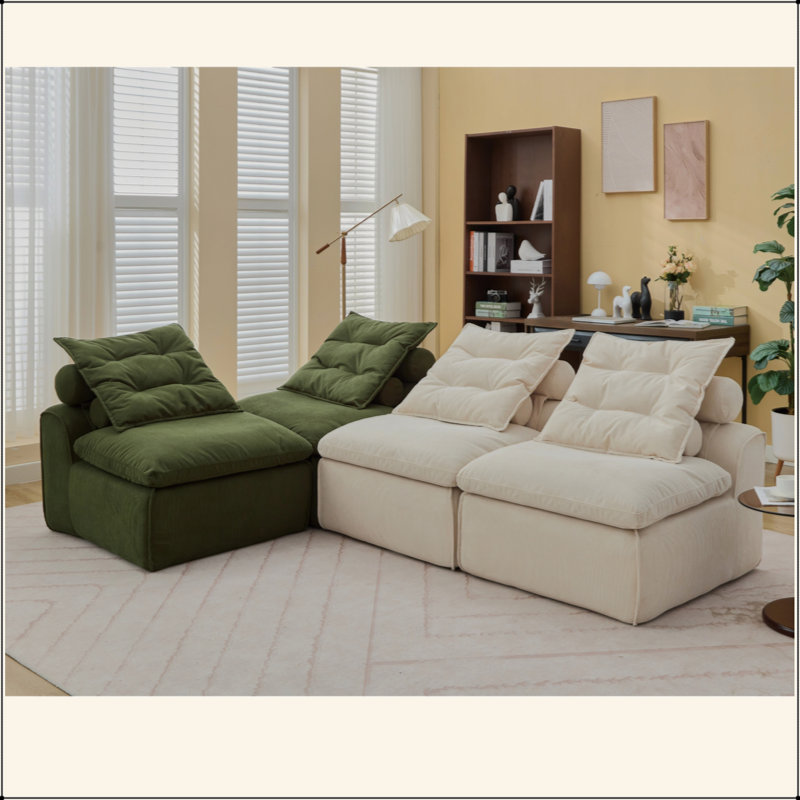 Canapé modulaire, sans accoudoirs, bricolage à souhait, velours côtelé, fauteuil à dossier nu, coin lecture ou appartement, coussin lombaire, 4 sièges, rembourré