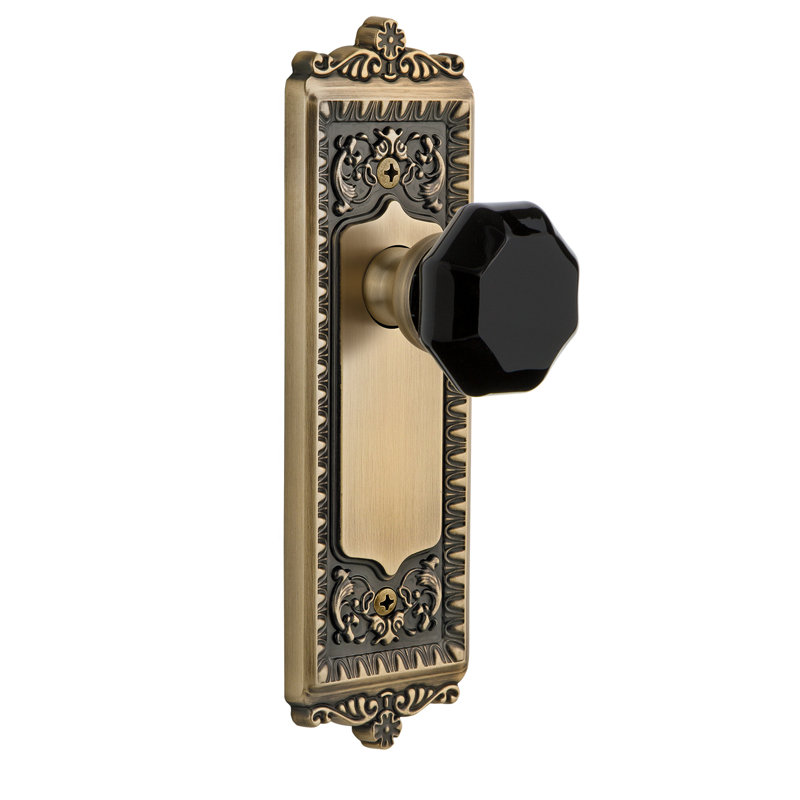 Grandeur Windsor Plate Double Dummy with Lyon Door Knob, Vintage Brass