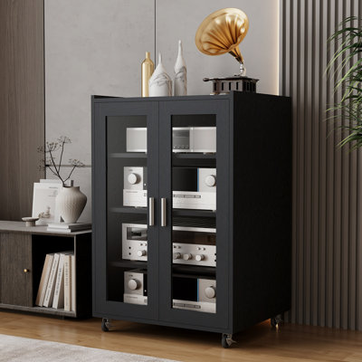 Armoire de rangement multimédia, meuble audio-vidéo, armoire stéréo avec 4 tablettes réglables en hauteur, 