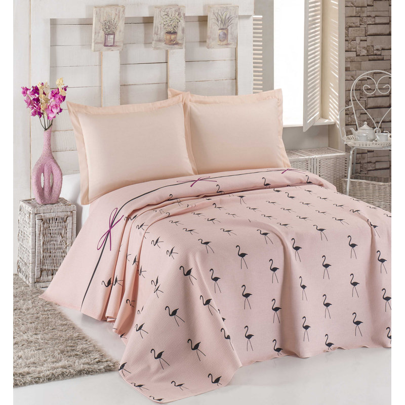 Esquibel Cotton No Pattern Bedspread, 195 x 215 cm Bedspread, Pink