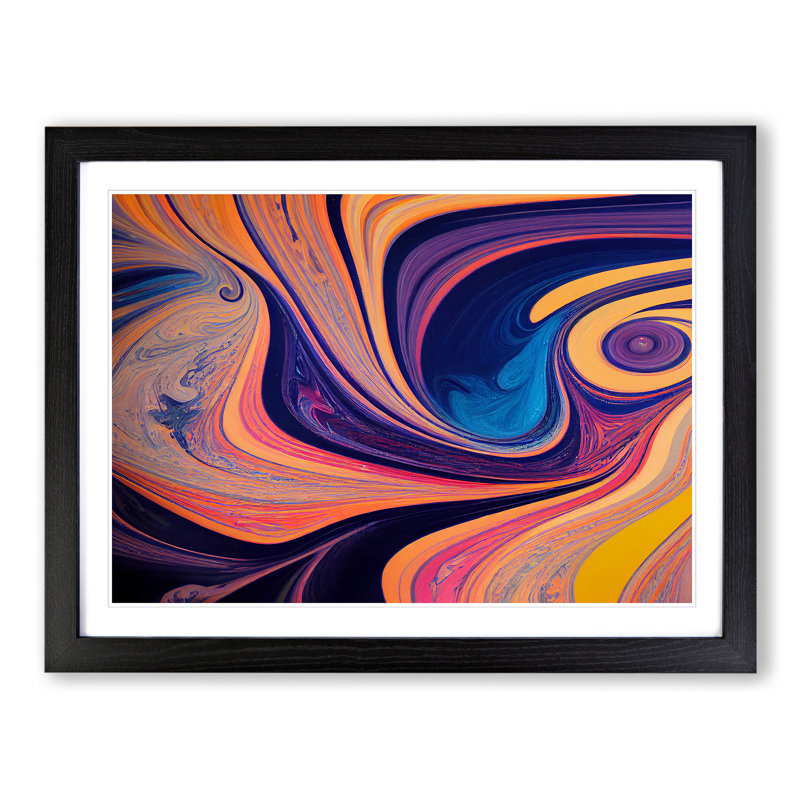 XH1022-6130X Modern Marbling Vol.8 Abstract - Single Picture Frame Print, 46cm H x 64cm W x 2cm D, Black