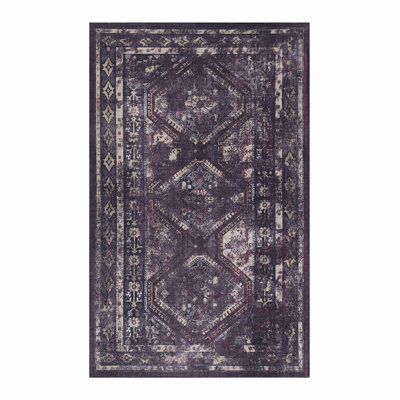 Black+Burgundy Washable Area Rug
