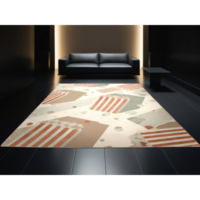 Tapis rayé beige lavable à la machine Osnas Popcorn Box - beige