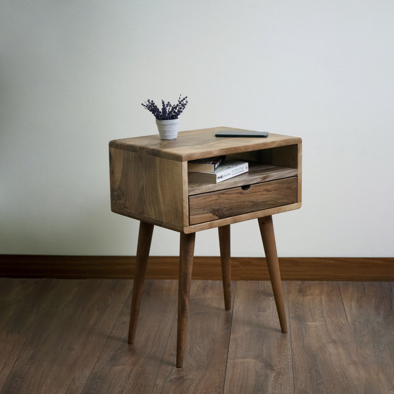 Clemmons Colletti 1 - Solid Wood Nightstand with Drawer, Dark Brown