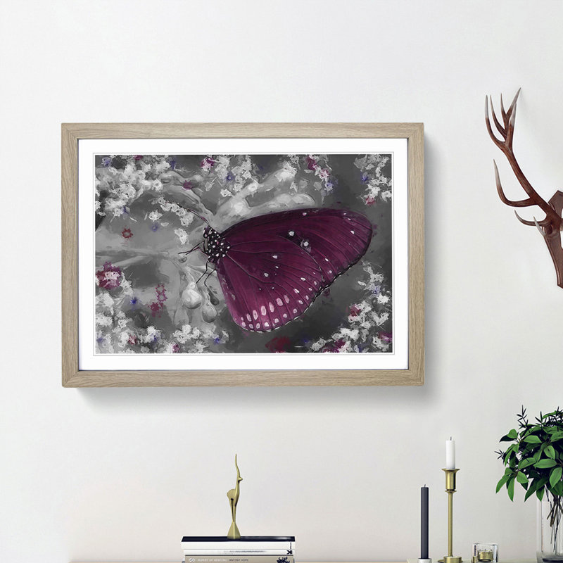 Butterfly upon a Flower in Abstract - Picture Frame Graphic Art Print, Oak Framed, 48cm H x 65cm W x 2cm D