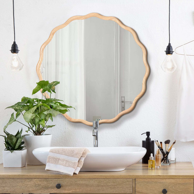 Miroir de meuble-lavabo mural en bois massif, 31 po x 31 po, Naturel