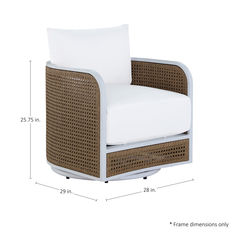 Havana Cane N-Dura Resin Wicker Swivel Lounge, Perigold Replay Linen, No Welt + Dream Fill, Chalk & Natural Cane
