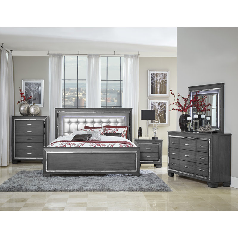 Oscar Upholstered Standard Bed, California King, Gray