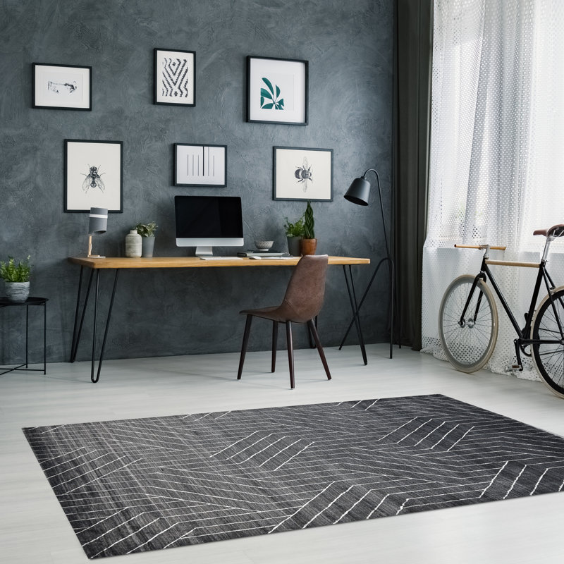Tapis gris anthracite noué à la main Alcurve, Rectangle 8 pi x 10 pi