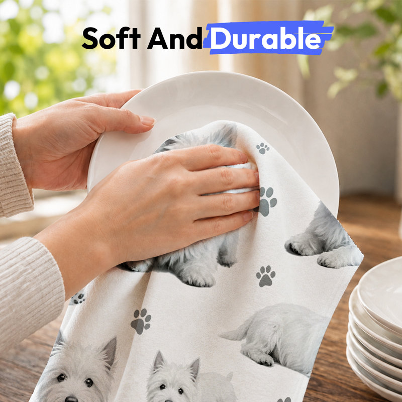  Serviettes de cuisine en microfibre, linges à vaisselle réutilisables absorbants, décoratif résistant à la décoloration, 16 po x 24 po, slogan blanc Westie Wash