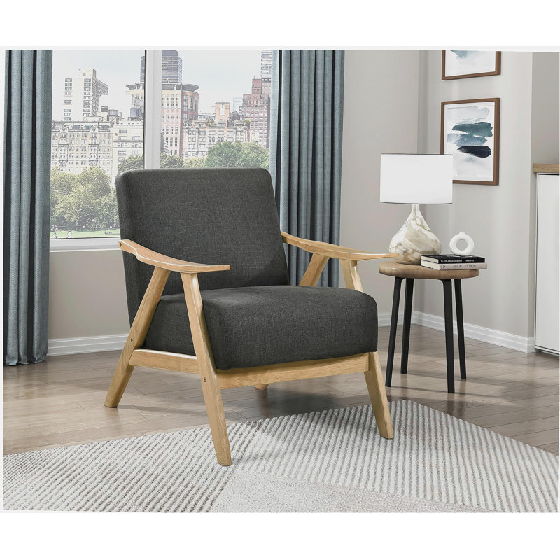 Finition naturelle et dossier en bois d'hévéa massif recouvert de tissu d'ameublement gris foncé Modern Home Furniture