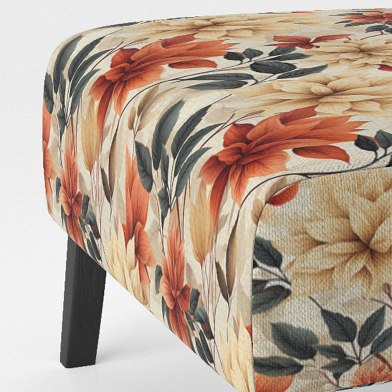 Fauteuil de chambre rembourré beige et rouge, Jardin d'automne beige et rouge
