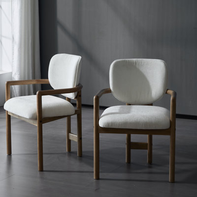 Upholstered Dining Chairs ( Of 2), White Color Scheme, Rubber Wood Base, Construction 2 Arm Chairs, Foam Padding, Wood, Stylish Chair Option