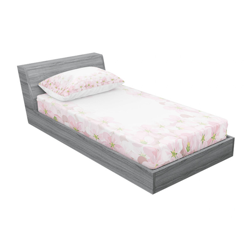 Microfiber Floral Sheet Set, Twin Sheet Set with Fitted Sheet, Rotic Apple Flower