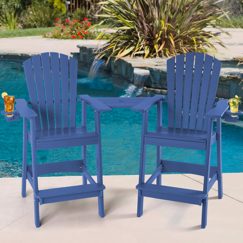 Chaises Adirondack d'extérieur hautes avec plateau de connexion, Marine