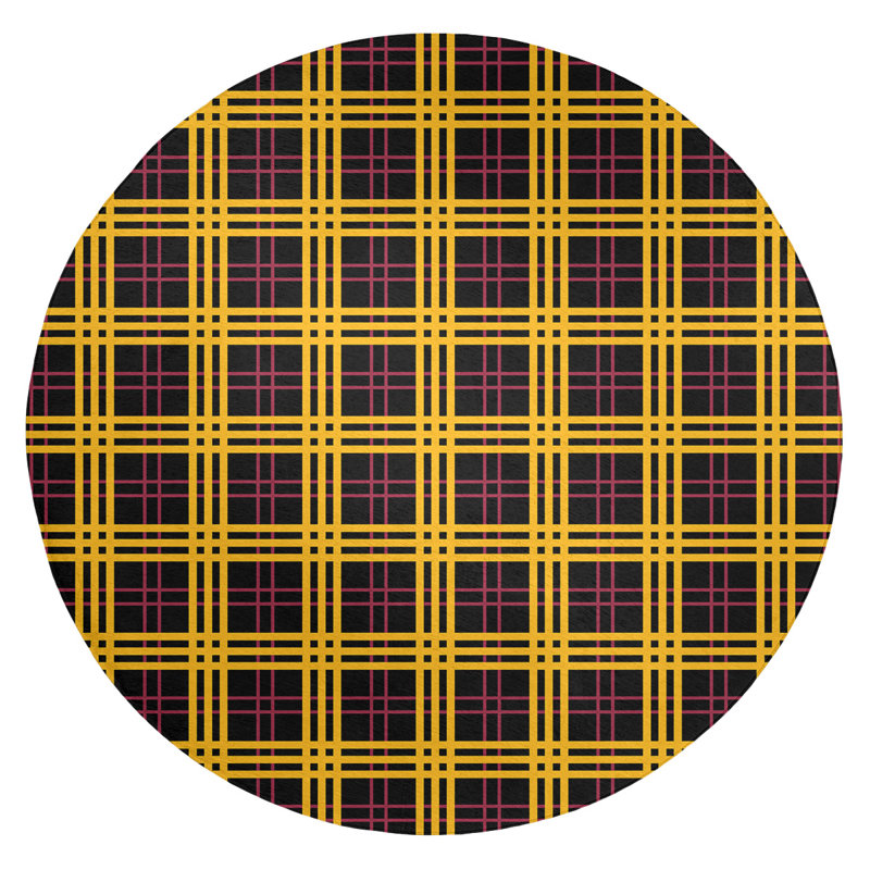Tapis noir à carreaux, Rond 5 pi