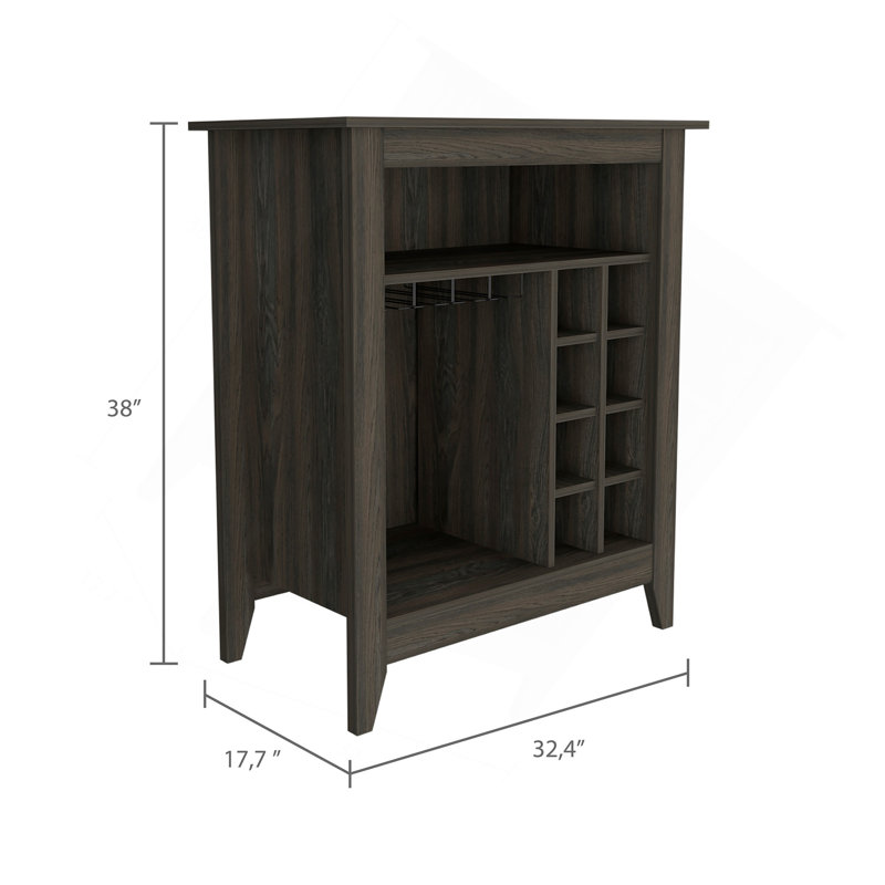 Essential Bar Cabinet, One Open Shelf, Six Built-In Wine Rack, One Drawer -Espresso, Espresso