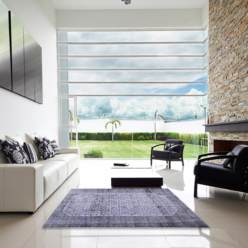Tapis contemporain bleu, Carré 6 pi
